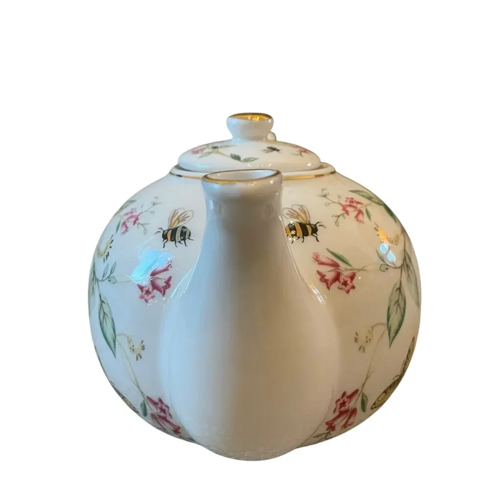 Grace Teaware Porcelain Teapot Elegant Multicolor Floral Butterflies & Bees NEW